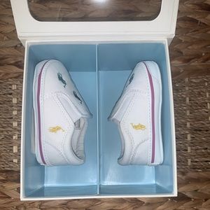 Baby girl Ralph Lauren Polo Layette soft shoes in multi/white Size 3.